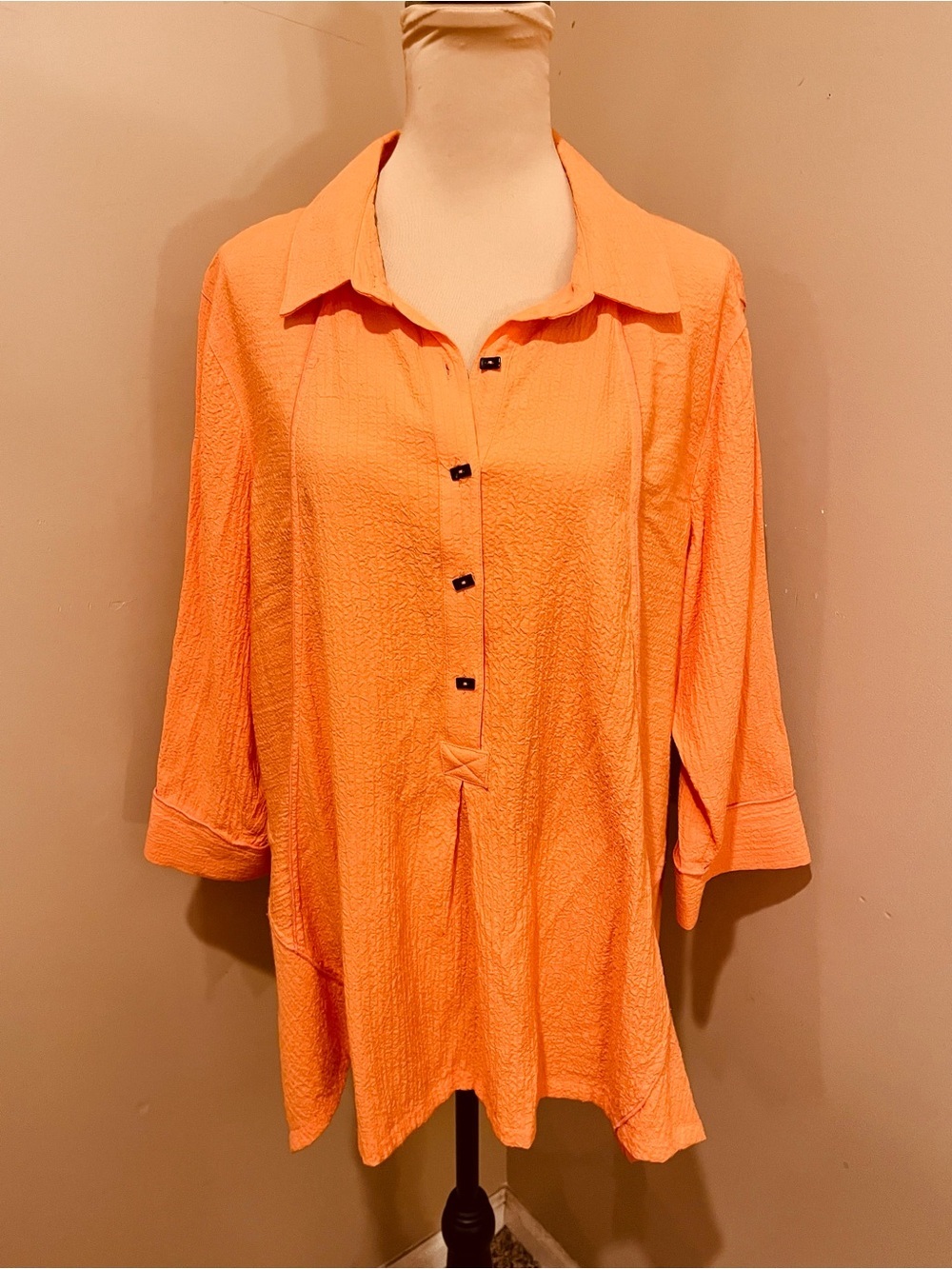 Ali Miles Lightweight Tangerine Button-Down Tunic, size XL